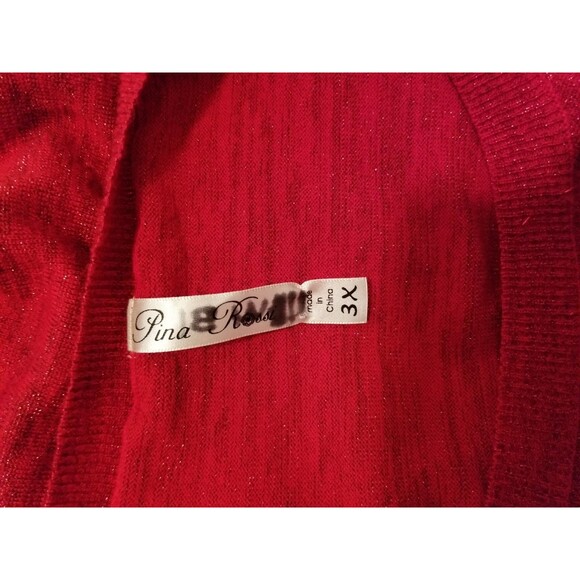 Pina Rossi Women's Knit Sweater Size 3X Red Metallic Long Sleeve Stripe Sleeve - Picture 4 of 5